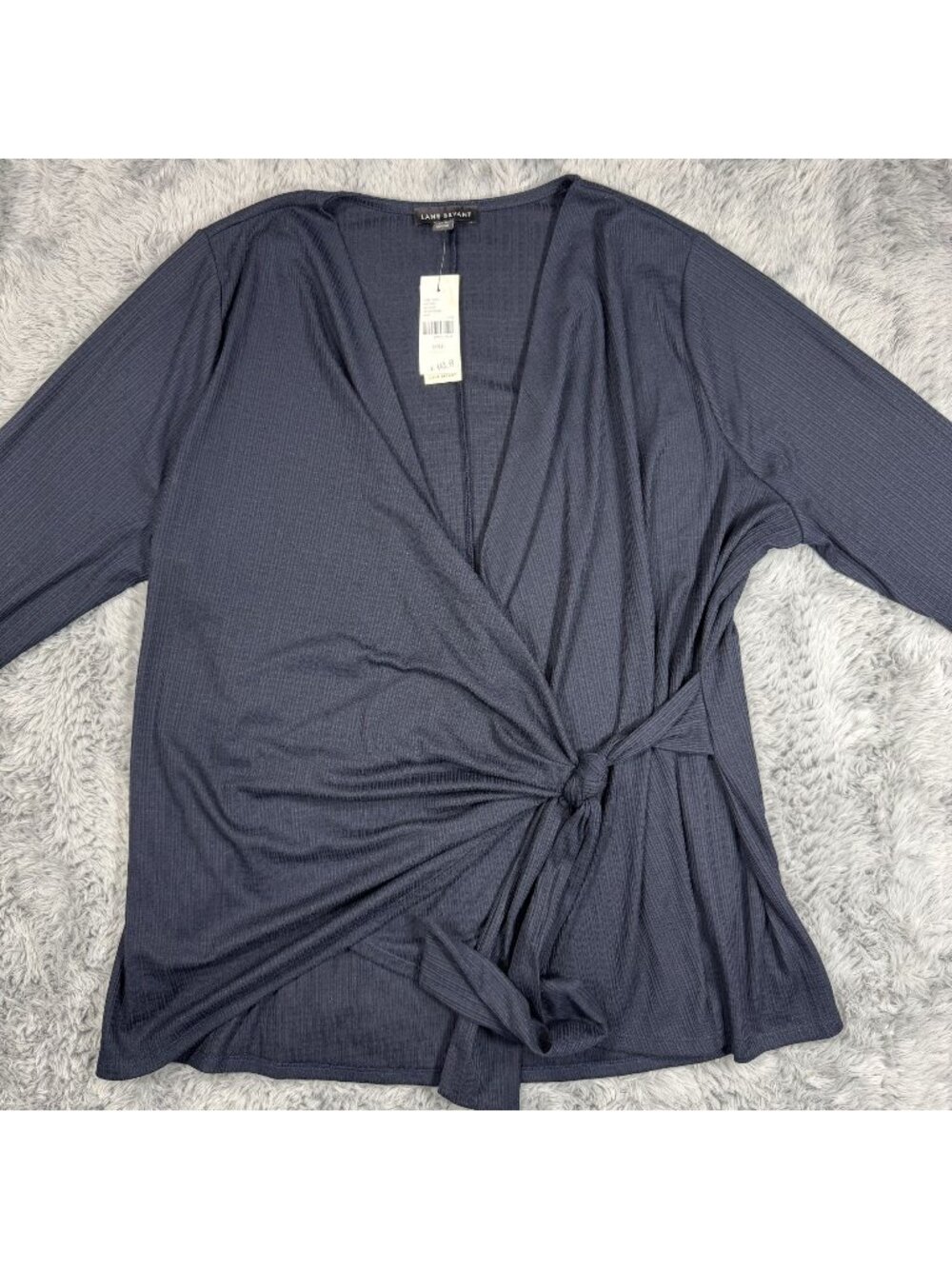 Lane Bryant Womens Wrap-Style Long Sleeve Top Size 14/16 Navy Blue Stretch NEW